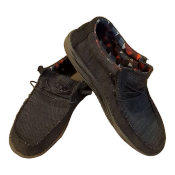 Hey Dude Mens Size 8 Wally Sox Lace Up Loafers Jet Black Casual Comfort - Picture 1 of 10